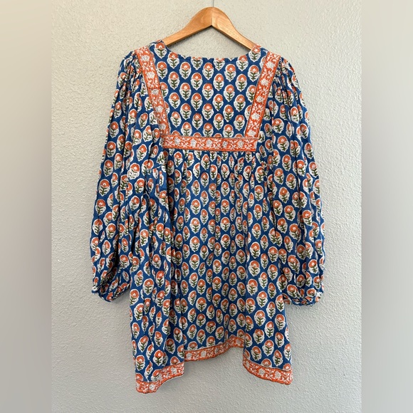 Karni‎ Boho Blockprint Tunic Blouse Size XXL Tassel Ties - Picture 4 of 6